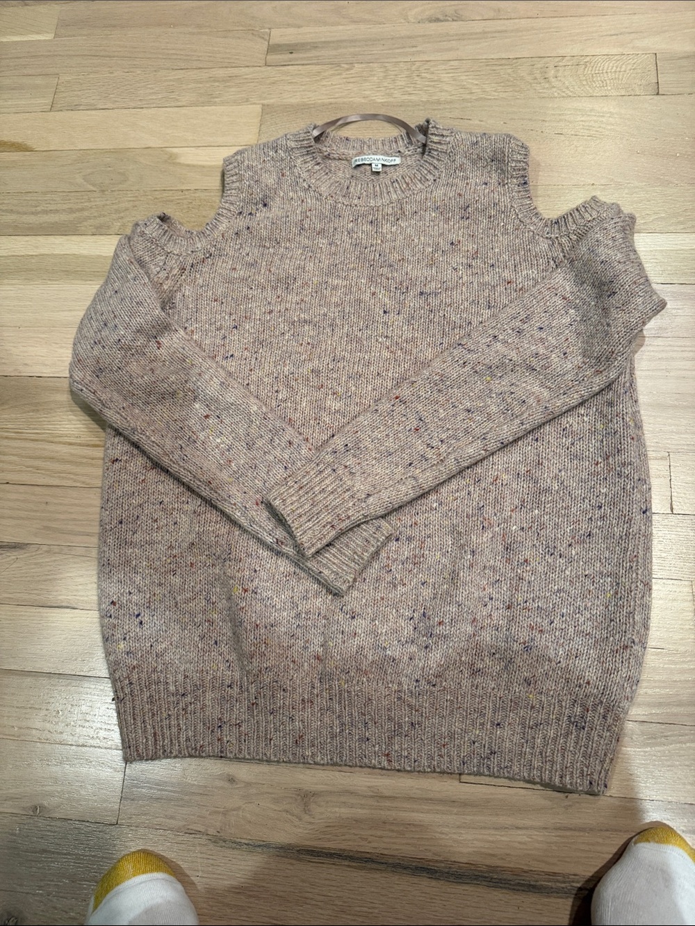 Rebecca Minkoff Cold-Shoulder Speckled Knit Sweater - Taupe Pink